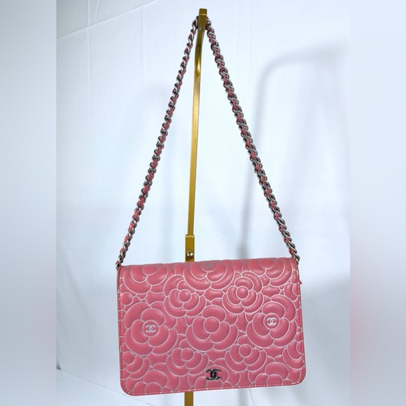 Chanel Lambskin Camelia Embossed WOC Pink - Picture 1 of 15